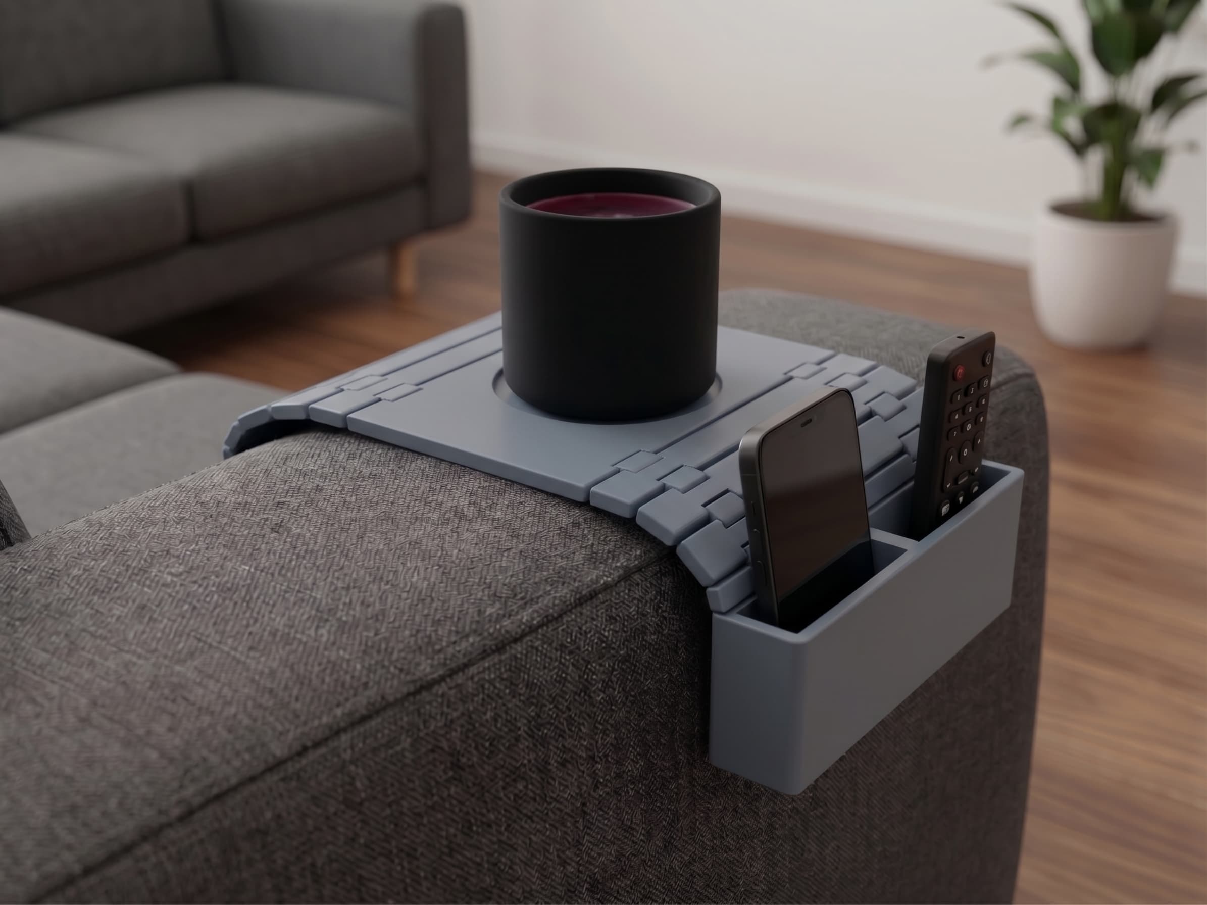 Multifunctional Sofa Armrest Organizer in a calm everyday space